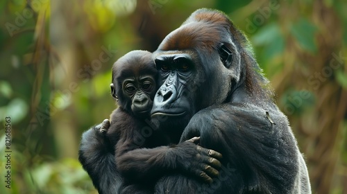 Female gorilla with son eastern lowland gorillas
