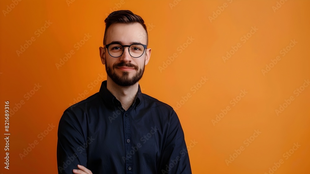 Portrait of Focused SQL Developer Posing Against Vibrant Orange Studio Background Portrait of Focused SQL Developer Posing Against Vibrant Orange Studio Background