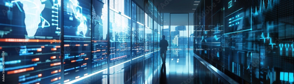 Futuristic Workplace with Data Analytics and Advanced Technology for Business Solutions Futuristic Workplace with Data Analytics and Advanced Technology for Business Solutions