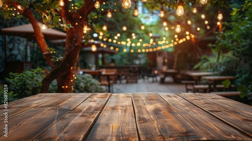 Wooden Table With Hanging Lights