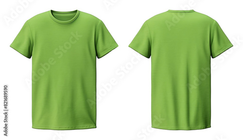 light green men's t-shirt mockup template with front and back views isolated on transparent background, generated ai