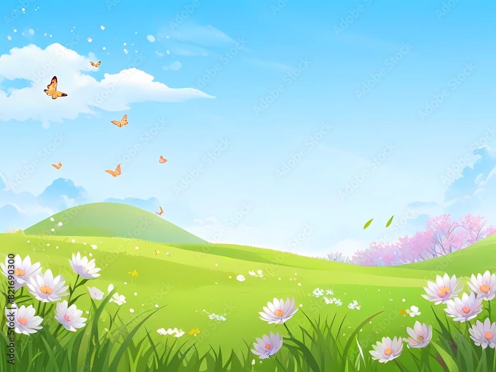 spring meadow with flowers and butterflies spring meadow with flowers and butterflies