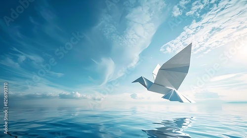 Origami dove or pigeon flew from the water into the Sky © BLACK ADAM