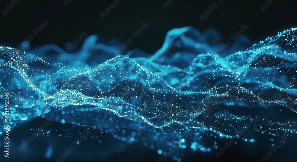 Naklejka premium Wave of Blue Lights on Black Background