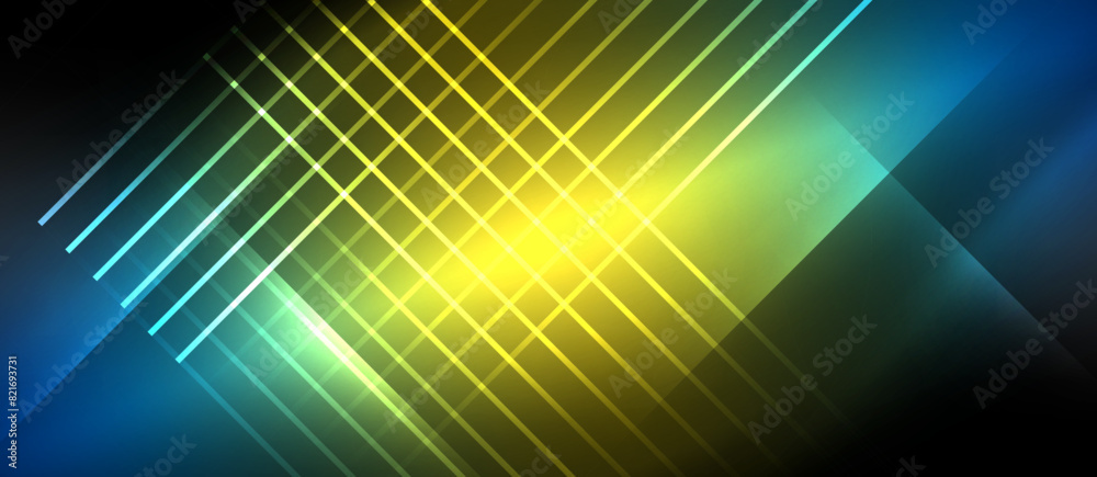 Neon dynamic diagonal light rays background. Techno digital geometric concept design for wallpaper, banner, presentation, background Neon dynamic diagonal light rays background. Techno digital geometric concept design for wallpaper, banner, presentation, background