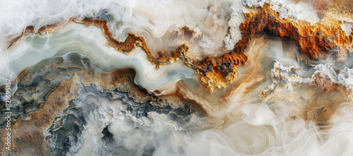 Abstract marble texture with rusty metal and white smoke photo