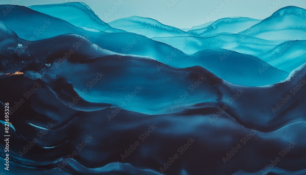 Obraz premium Blue azure turquoise abstract watercolor background for textures backgrounds and web banners design. Abstract background blue colors. Watercolor painting with turquoise sea waves pattern 