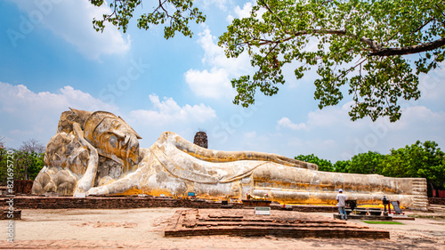 Reclining Buddha statue Wat Lokayasutharam is an ancient temple from the Ayutthaya period. Over six hundred years old at Ayutthaya, Thailand 12 May 2024