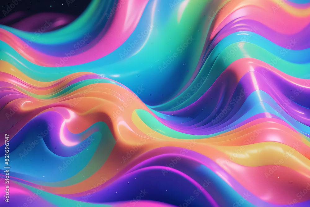 Obraz premium Holographic neon background ,Colorful psychedelic abstract. Pastel color waves for background 