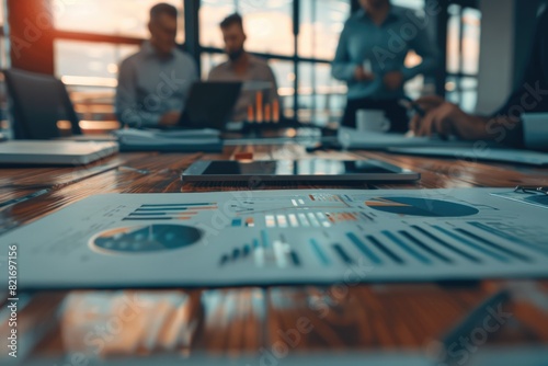 Wallpaper Mural A group of financiers discussing investment strategies in a modern office, with detailed charts and graphs on the table, captured with high-quality, ultra-detailed photography Torontodigital.ca