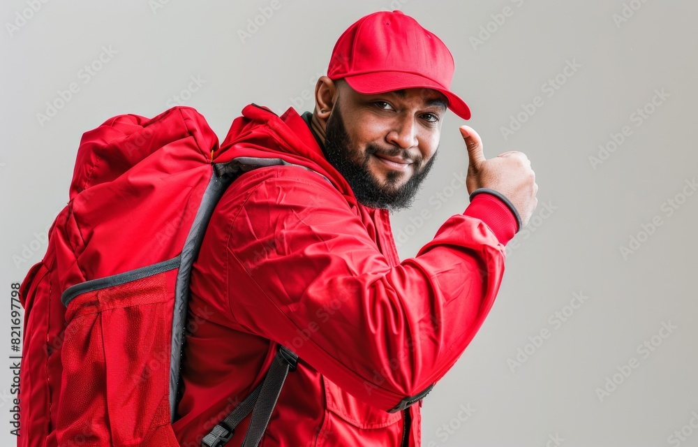 Obraz premium Smiling young delivery man holding and carrying a cardbox isolated on white background
