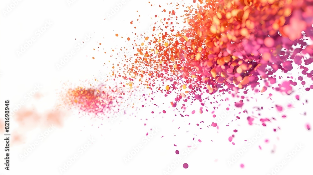 A cascade of particles in an abstract background, with a gradient of pink and orange colors, isolated on solid white background A cascade of particles in an abstract background, with a gradient of pink and orange colors, isolated on solid white background