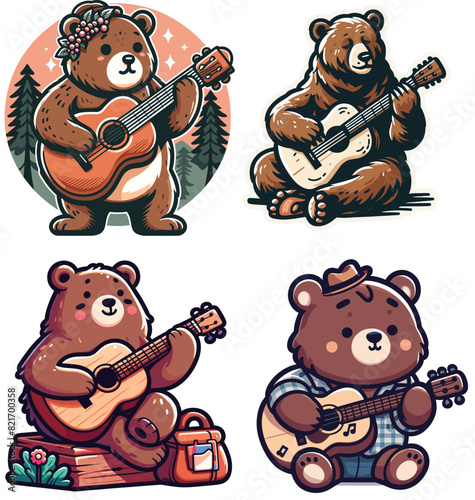 A brown bear playing guitar vector illustration