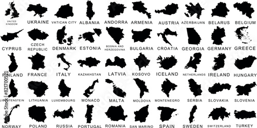 Europe country map silhouettes vector illustrations. Perfect for educational materials  design projects  travel guides  and infographics. detailed  versatile map vector