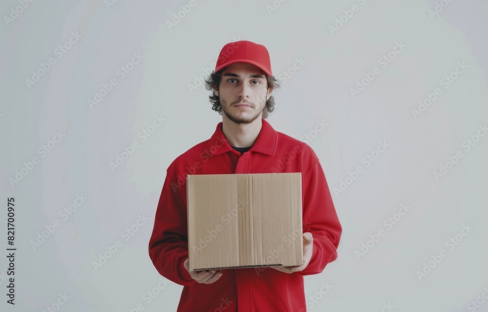 Happy young courier with parcel Happy young courier with parcel
