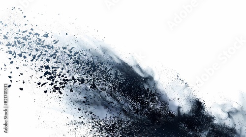 A cascade of particles in an abstract background, with a film grain effect and a grungy texture, isolated on solid white background