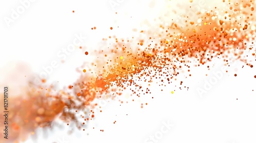 A cascade of particles in an abstract background, with a shallow depth of field and a warm color grade, isolated on solid white background