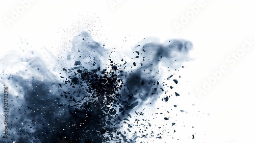 A cluster of particles in an abstract background, with a grungy texture and a mysterious vibe, isolated on solid white background