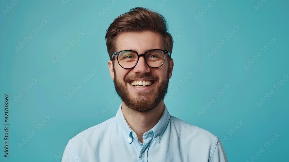 Smiling Young Professional Man in Glasses on Vibrant Background Smiling Young Professional Man in Glasses on Vibrant Background