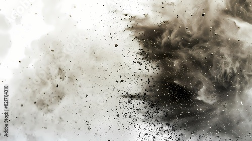 A cluster of particles in an abstract background, with a grungy texture and a mysterious vibe, isolated on solid white background