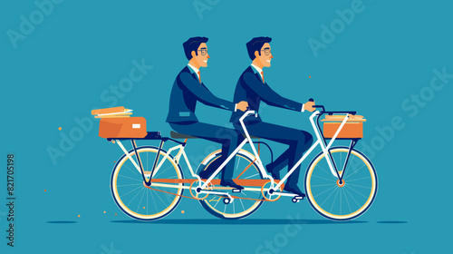Businessmen Steering Tandem Bicycle, Co-Founders Collaborating on New Startup Project