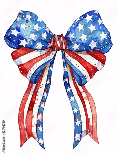 Elegant Independence Day bows adorned with stars and stripes in a watercolor design.