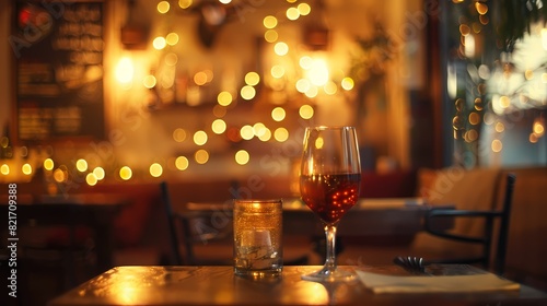 A cozy scene of a cozy corner in a cozy wine bar, with a defocused backdrop of gently glowing particles