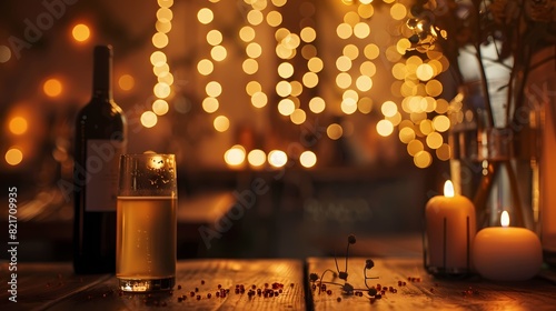 A cozy scene of a cozy corner in a cozy wine bar, with a defocused backdrop of gently glowing particles