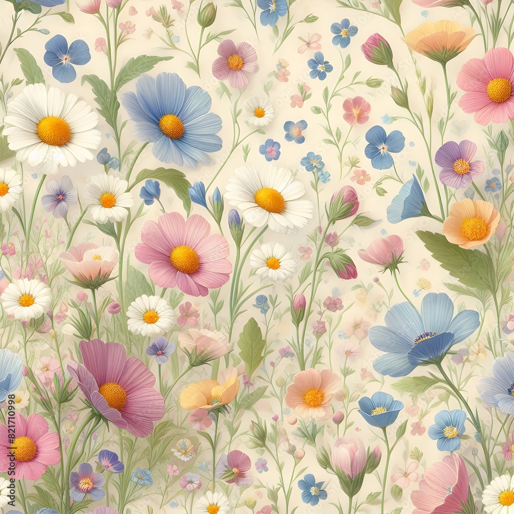 Ditsy Meadow floral pattern with different shaped flowers generated by ai Ditsy Meadow floral pattern with different shaped flowers generated by ai