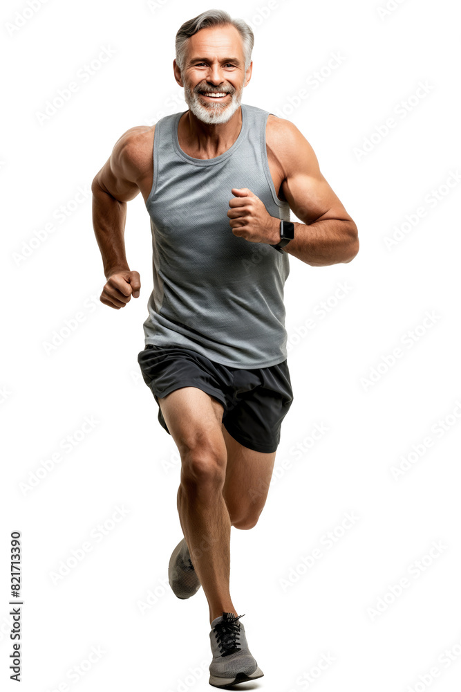 Senior Muscular Man Jogging in Gray Tank Top Senior Muscular Man Jogging in Gray Tank Top
