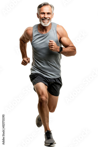Senior Muscular Man Jogging in Gray Tank Top
