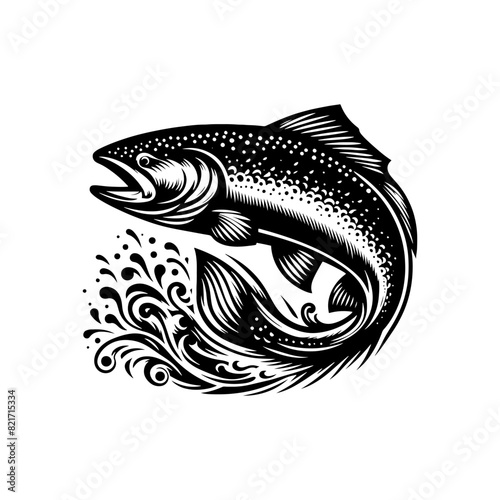 Ethereal Salmon Silhouette - Otherworldly Grace in Aquatic Imagery - salmon illustration

