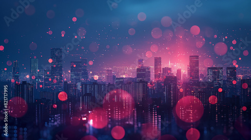 Cityscape with abstract particles.