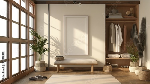 Frame mockup  modern dressing room hanok style home room interior