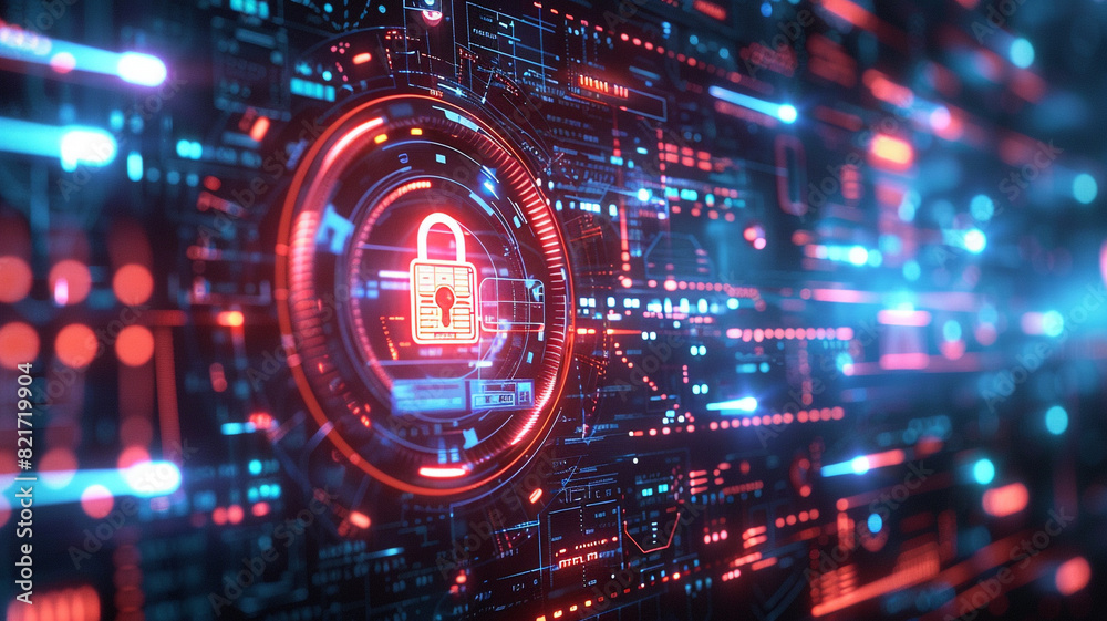 Obraz premium Abstract technology background with padlock icon. Futuristic cyber security concept.