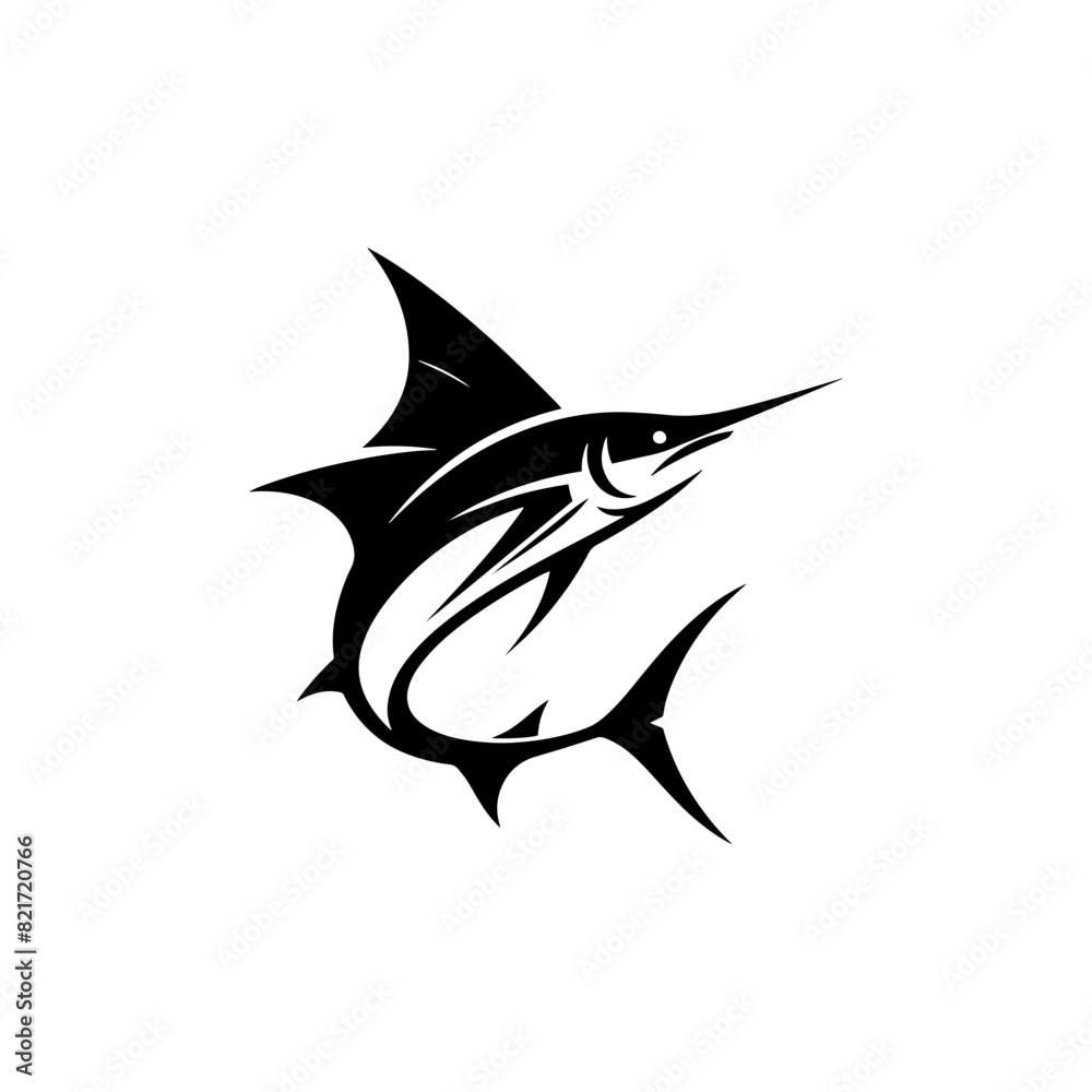 Fototapeta premium Tranquil Swordfish Silhouette - Serene Elegance in Aquatic Design - minimallest swordfish vector 