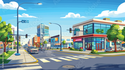 City street intersection. Vector cartoon illustration