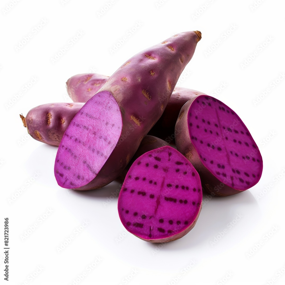 Purple sweet potato on white background.