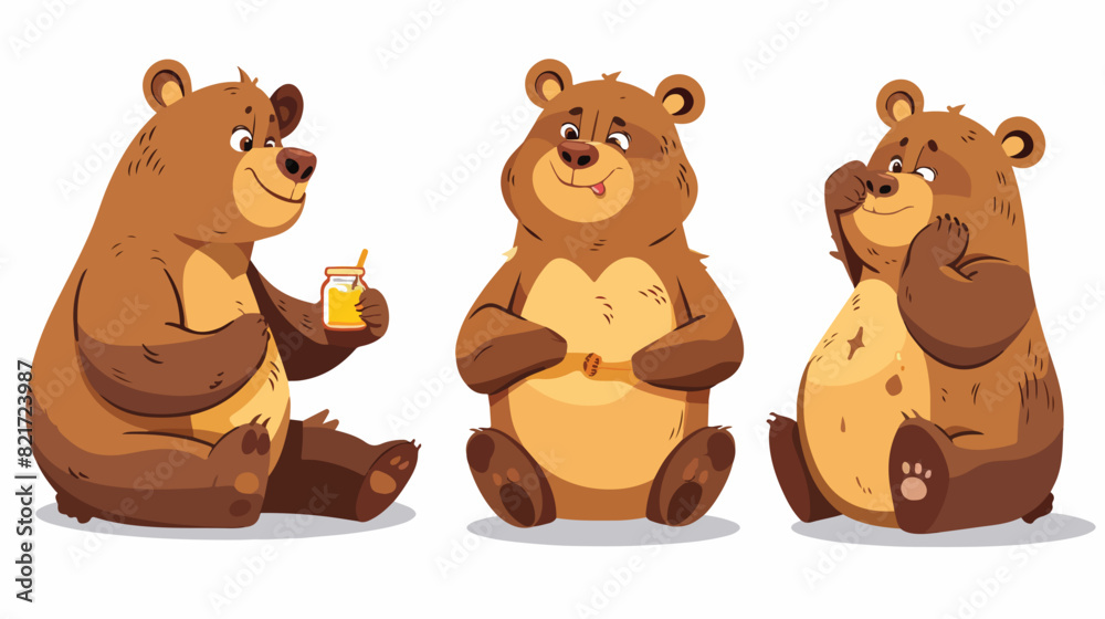 Cute bear characters set of four isolated on white background