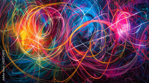 Abstract explosion of radiant neon lines, a captivating interplay of light and darkness.