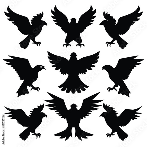 Set of Hawk black Silhouette Vector on a white background