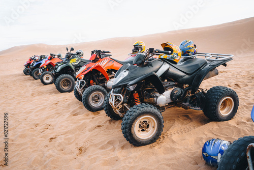 A group of dirt bikes in the Moroccan desert of Agadir Tifnit