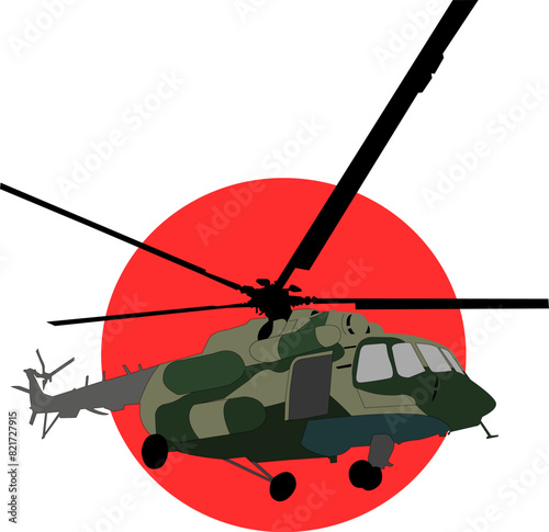 Helicopter Military Flat Design Vector Illustration