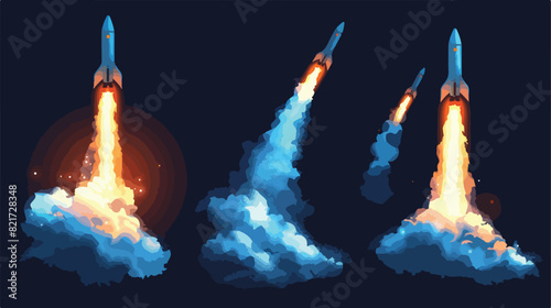 Fire trail with smoke of rocket space ship or jet 