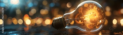 Illuminated Gears Within Light Bulb Symbolizing Creative Energy and Innovative Potential photo