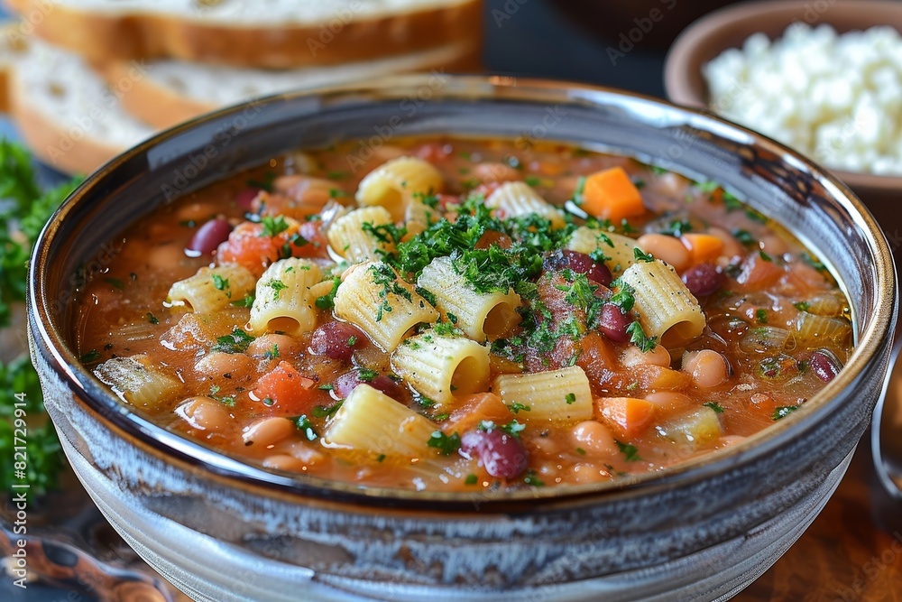 Pasta e Fagioli: A hearty soup with pasta and beans, in a thick tomato broth. Pasta e Fagioli: A hearty soup with pasta and beans, in a thick tomato broth.