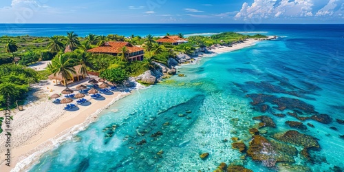 Aerial view of the beautiful beaches at the Caribbean Sea