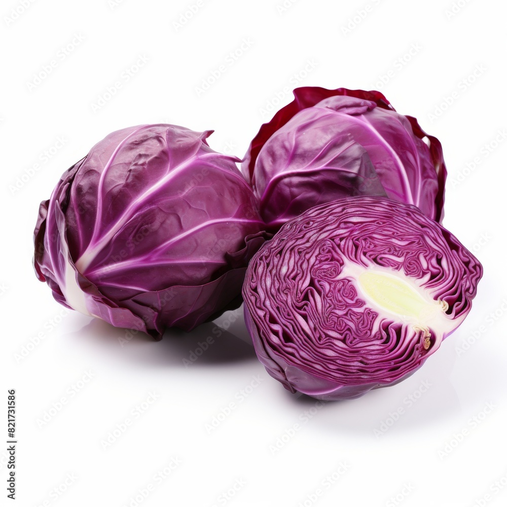 Whole and cut red cabbages on white background Whole and cut red cabbages on white background