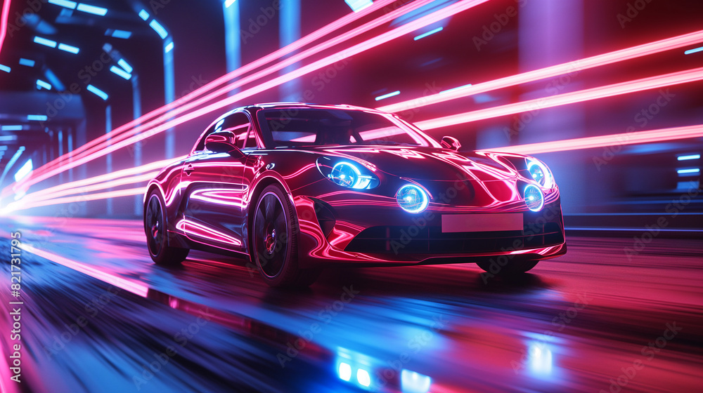 luxury car in neon pink lights luxury car in neon pink lights
