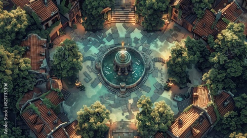 map of a village with a fountain in the square photo
